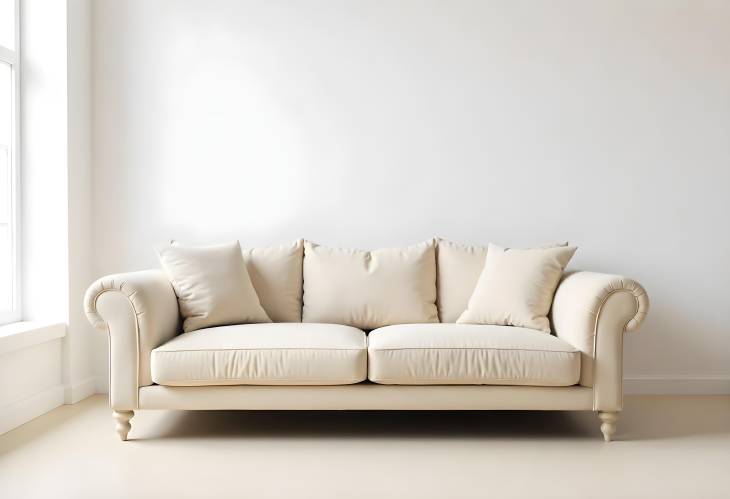 Chic Minimalism Expensive Beige Sofa on White Wall